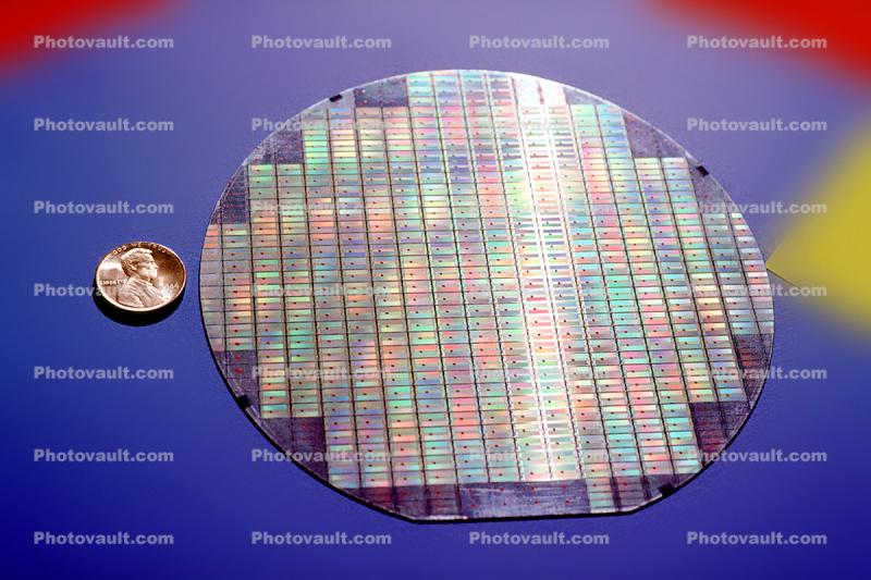 Wafer, Penny, Coin, Integrated Circuits, chips