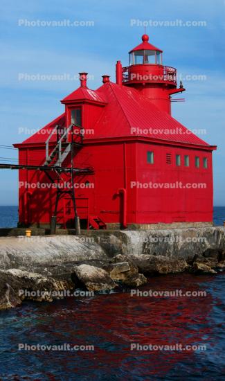 Sturgeon Bay Ship Canal Pierhead Lighthouse, Door County, Green Bay Peninsula, Wisconsin, Lake Michigan, Great Lake, Panorama
