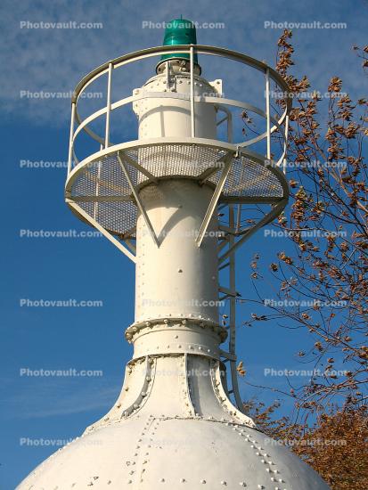 Bottle-necked beacon pier light, at Dunkirk Lighthouses, Dunkirk, Lake Erie, New York, Great Lakes