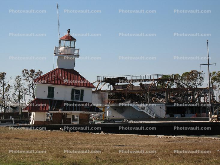 Ruins of New Canal Lighthouse, Hurricane Katrina Damage, New Orleans, Louisiana, Lake Pontchartrain