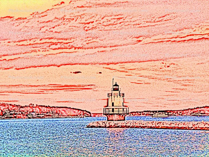 Spring Point Ledge Lighthouse, Portland, Maine, Atlantic Ocean, East Coast, Eastern Seaboard, Harbor, Paintography