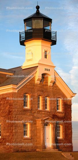 Morgan Point Lighthouse, Mystic Harbor, Connecticut, Atlantic Ocean, East Coast, Eastern Seaboard, Panorama, Harbor