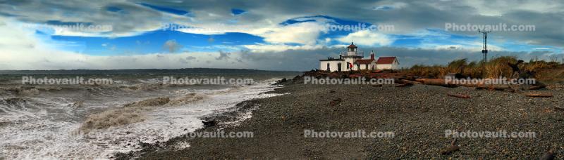 West Point Lighthouse, Puget Sound, near Seattle, Washington State, West Coast, Pacific, Panorama