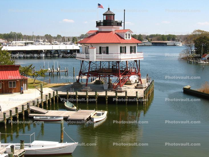 Drum Point Lighthouse, 1883-1962, Solomons, Patuxent River, Maryland, Atlantic Ocean, Eastern Seaboard, East Coast, Screw-Pile-Lighthouse