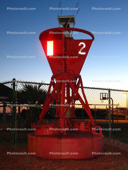 Buoy, Oak Island Lighthouse, south of Wilmington, North Carolina, East Coast, Atlantic Ocean, Eastern Seaboard, Twilight, Dusk, Dawn