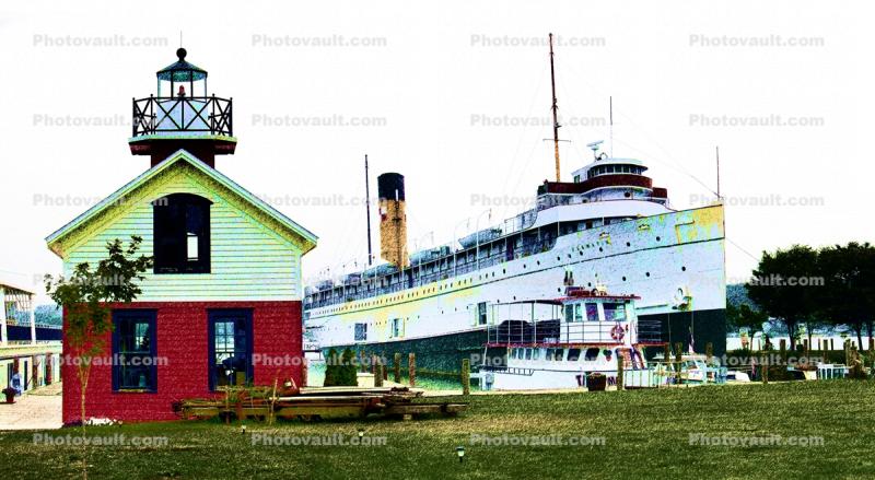 Little Lighthouse, Saugatuck, Douglas, Michigan, Great Lakes Steamer Keewatin, Lake Michigan, Great Lakes, Paintography