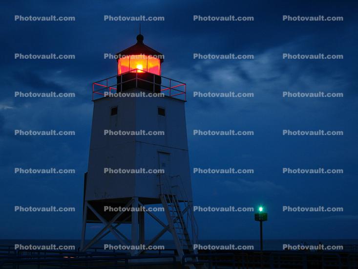 Charlevoix South Pier Lighthouse, Pine River, Lake Michigan, Great Lakes, Twilight, Dusk, Dawn