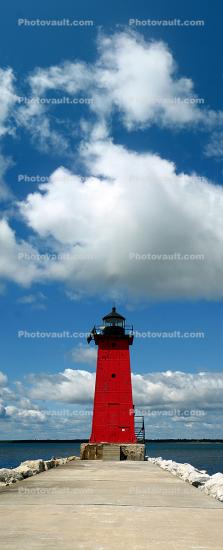 Manistique East Breakwater Lighthouse, Lake Michigan, Great Lakes, Panorama