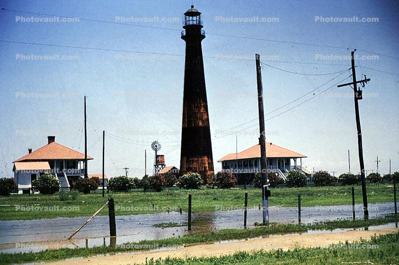 Bolivar Point Lighthouse, Port Bolivar, Galveston Bay, Texas, Gulf Coast, 1950s