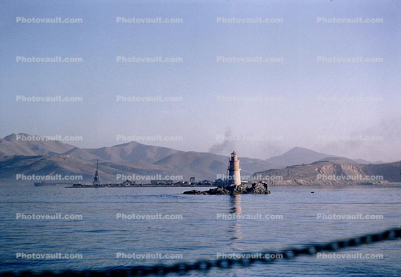 Lighthouse, Island, Mountains, Pusan, South Korea, 1950s