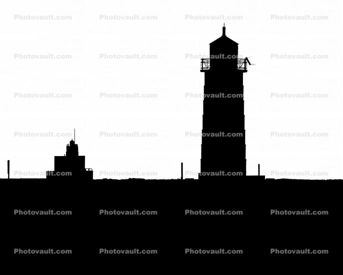 Milwaukee Breakwater Lighthouse silhouette, Wisconsin, Lake Michigan, Great Lakes, logo, shape