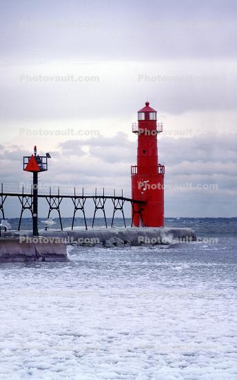 Algoma Pierhead Lighthouse, Wisconsin, Lake Michigan, Great Lakes, northern pier, Ahnapee River