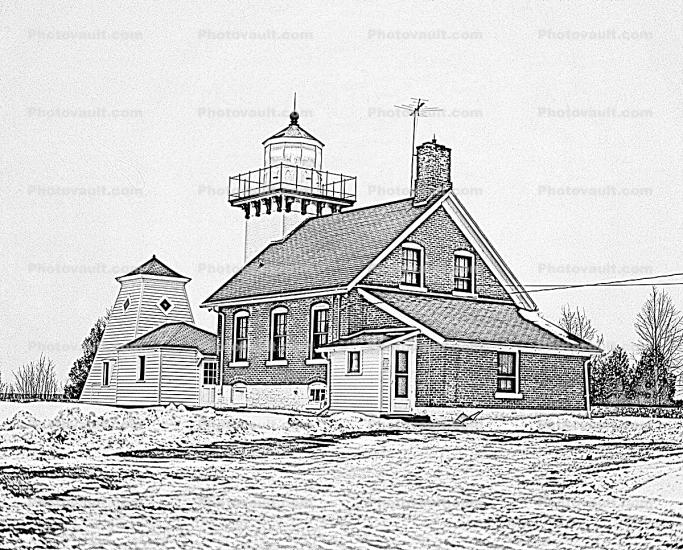 Sherwood Point Light House, Sturgeon Bay, Door County, Green Bay Peninsula, Wisconsin, Lake Michigan, Great Lake, Paintography
