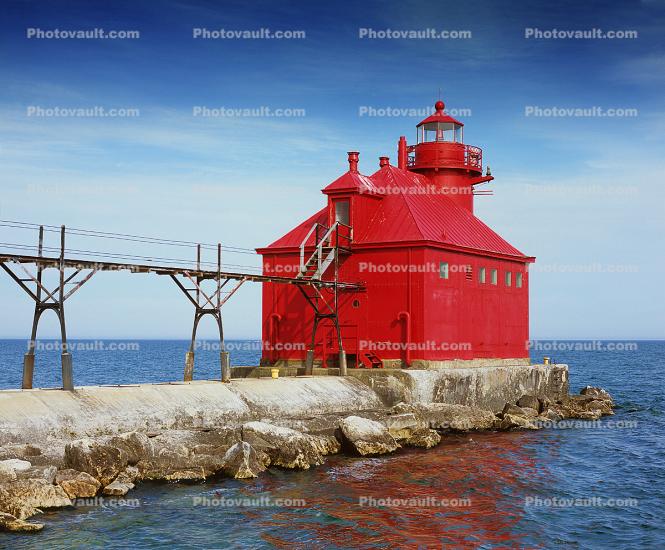 Sturgeon Bay Ship Canal Pierhead Lighthouse, Door County, Green Bay Peninsula, Wisconsin, Lake Michigan, Great Lake