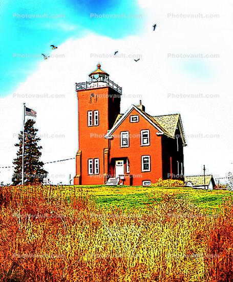 Two Harbors Lighthouse, Minnesota, Lake Superior, Great Lakes, Harbor, Paintography