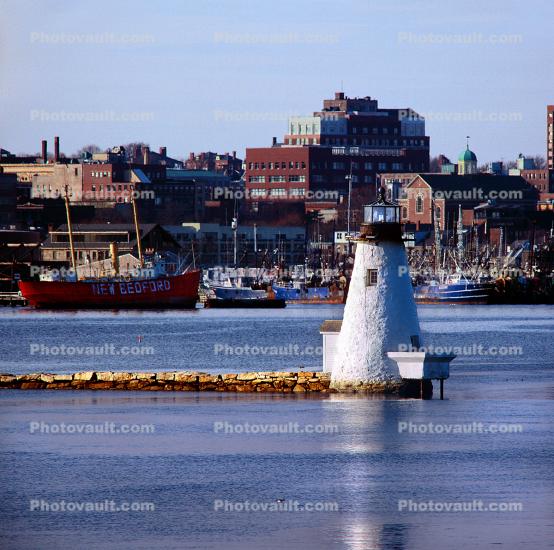 Palmer Island Lighthouse, New Bedford, Massachusetts, East Coast, Eastern Seaboard, Atlantic Ocean