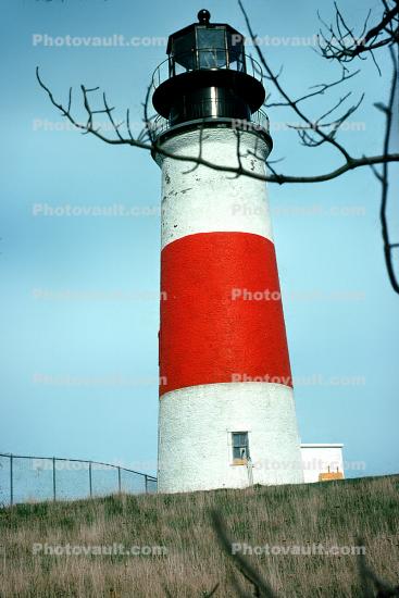 red and white, red and white striped, Sankaty Head Lighthouse, Nantucket island, Cape Cod, Siasconset, Massachusetts