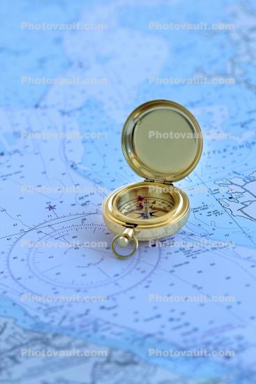 Compass on a Nautical Navigational Map