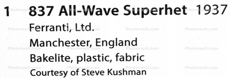 Ferranti 837 All-Wave Superheterodyne radio, 1937, Superhet