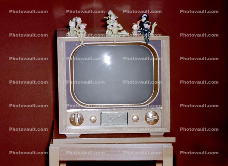 1951 Capehart-Farnsworth 16" Model 3012M, elf figurines, Television, screen, dials, 1950s