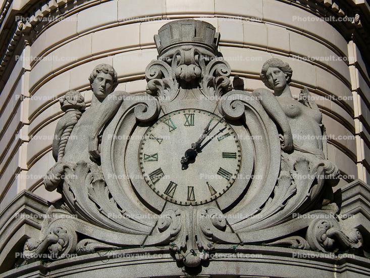 Clock, Round, Circular, Circle, statue, Ornate, roman numerals, outdoor clock, outside, exterior, building