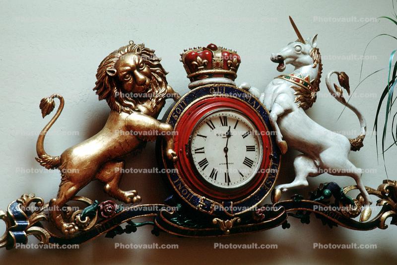 Clock, Roman Numerals, Lion, Unicorn, Royal Clock, Crown