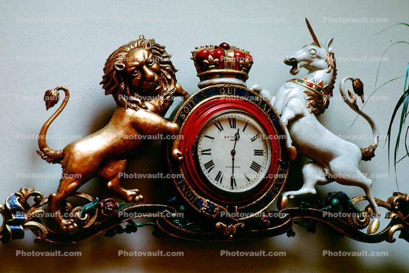 Lion, Unicorn, Royal Clock, Roman Numerals, Crown