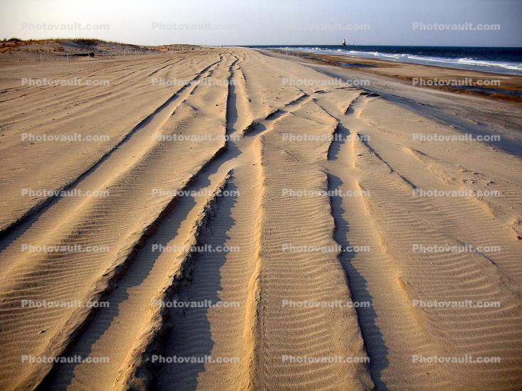 Tire Tracks, Sand, Beach, Ocean
