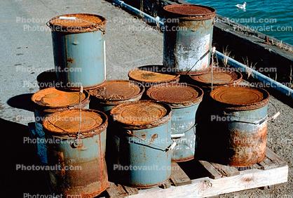 Rusty, Hazardous Materials, Rusting Canisters, Contaminate, Factory, Industry, industrial, industrial pollution, Exterior, Outdoors, Outside, Poison, Poisonous, Filth, Toxic, Toxin, Pollutant