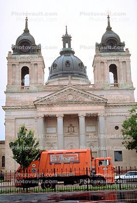 Garbage Truck, Church, Cathedral, Building, Dome, Dump Truck