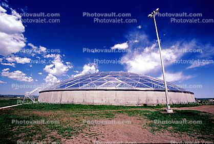 Geodesic Dome, Digesters, enclosed tanks, Wastewater Residuals, Rapid City, South Dakota, Cumulus Clouds