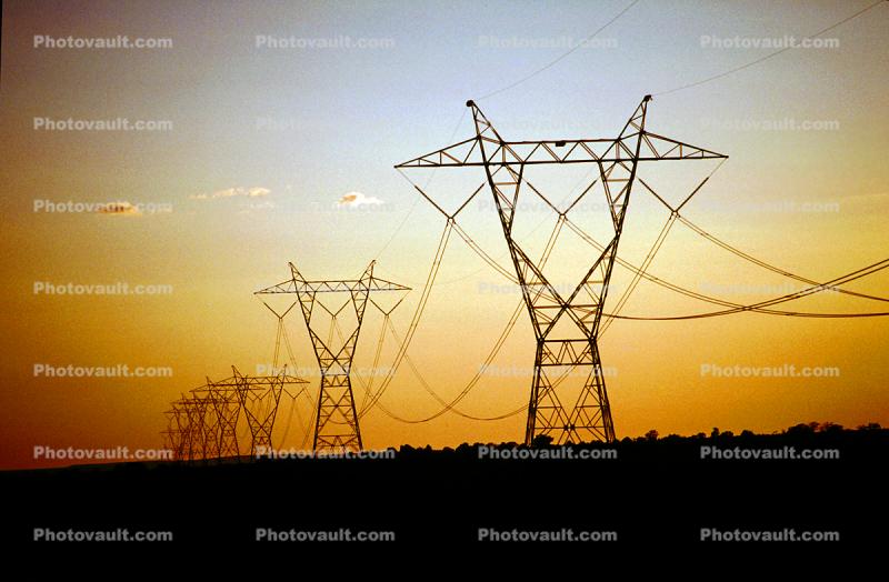Transmission Towers, Pylons, Sunset