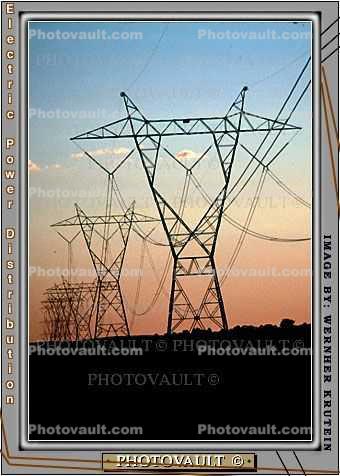 Transmission Towers, Pylons, Sunset