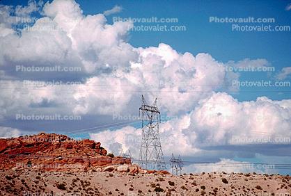 Transmission Towers, Pylons, Cumulus Clouds