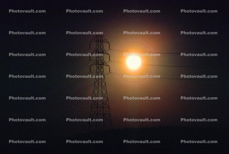 Transmission Towers, Pylons, Sunset, Sun