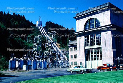 Cars, building, transformer, Hydroelectric, Building
