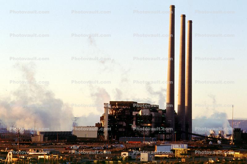 Billowing Smoke, Pollution, Navajo Coal Power Generating Station, Plant, Arizona, Smoke, ash, smokestacks, powerplant