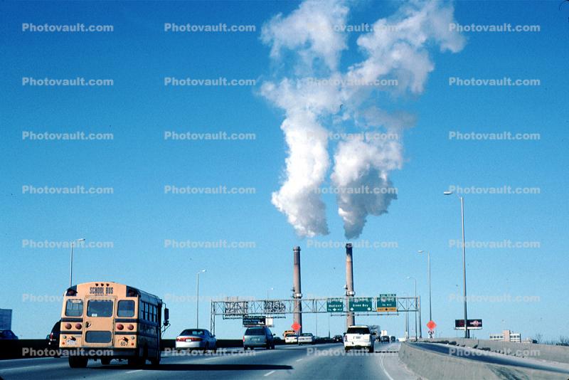 Highway, cars, Billowing Smoke, Pollution