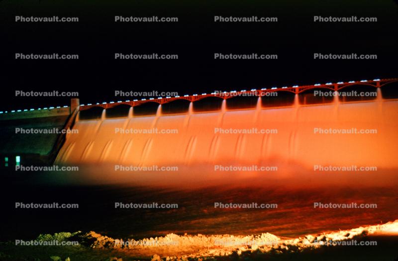 Grand Coulee Dam, Columbia River, color lights in the night, Gravity Dam