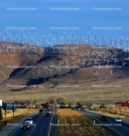 State Highway 58, Hills with Wind Power Towers, Tehachapi California, freeway