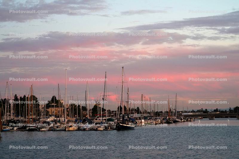 Early Morning Sunrise over the Oakland Estuary, docks, harbor