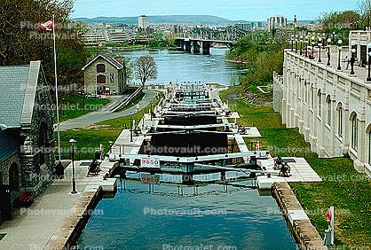The Rideau Canal, Locks, Steps, Ottawa River, Waterway, Buildings