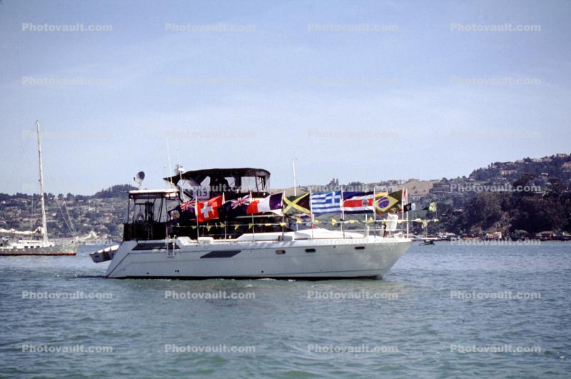 Boat, Yacht, many Flags