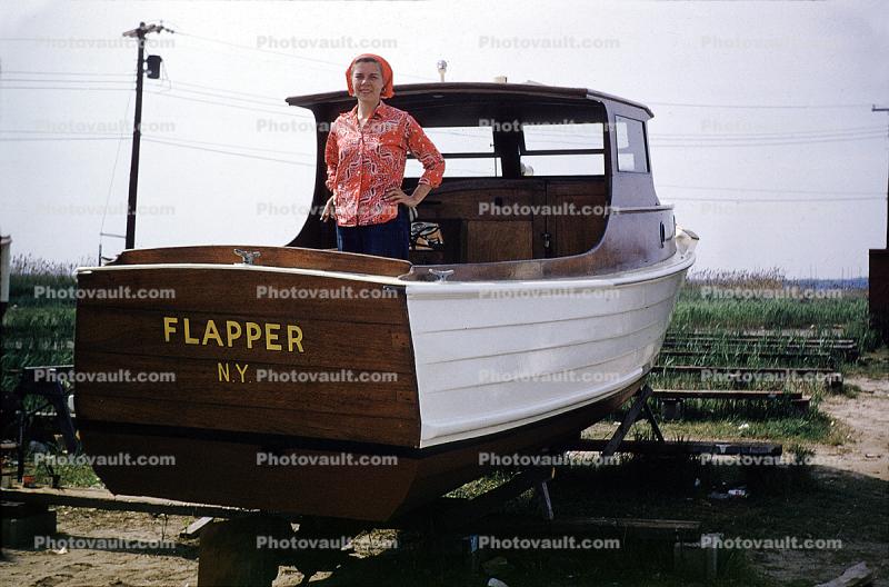 Flapper, woman, boat, 1950s