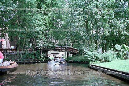 Canal Boats, footbridge, forest