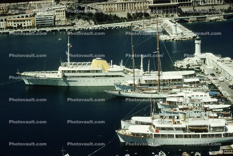 Aristotle Onassis Yacht, Christina, Harbor, Docks, Monte Carlo, Port of Monaco, Mediterranean Sea, 1958, 1950s