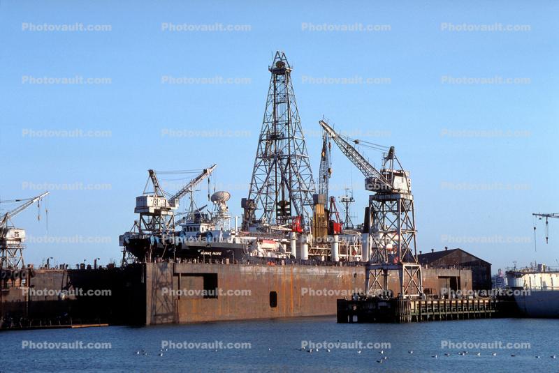 Glomar Pacific, Oil Drilling Ship in Drydock, Global Marine
