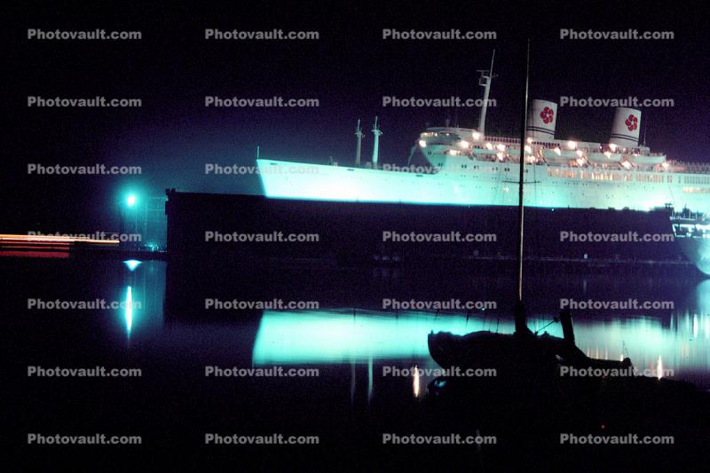 Passenger Ship on a floating drydock, SS Constitution Cruise Ship, night, nighttime