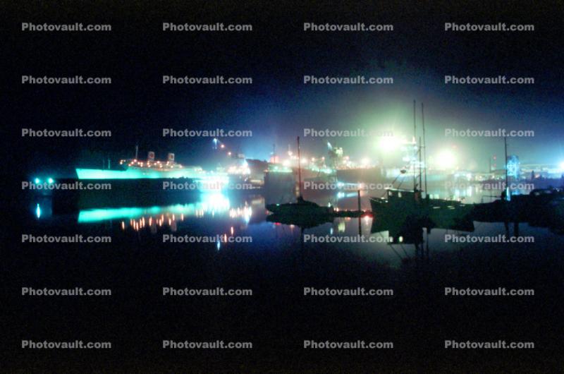 Foggy Night, nighttime, dock, floating drydock, fog