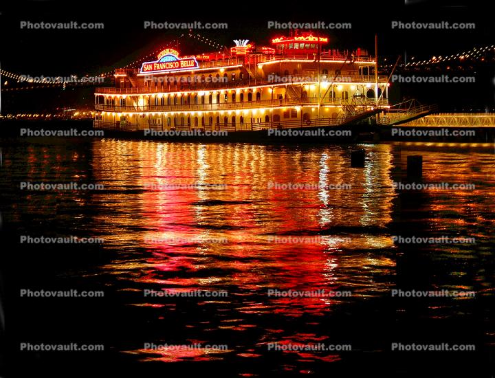 San Francisco Belle, IMO: 102618, night, nighttime, water reflection